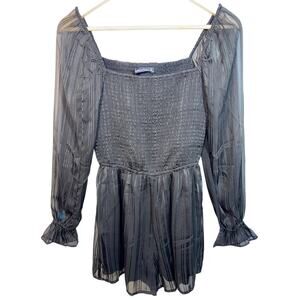 Abercrombie & Fitch Black Sheer Glitter Smocked Long Puff Sleeve Romper Womens S